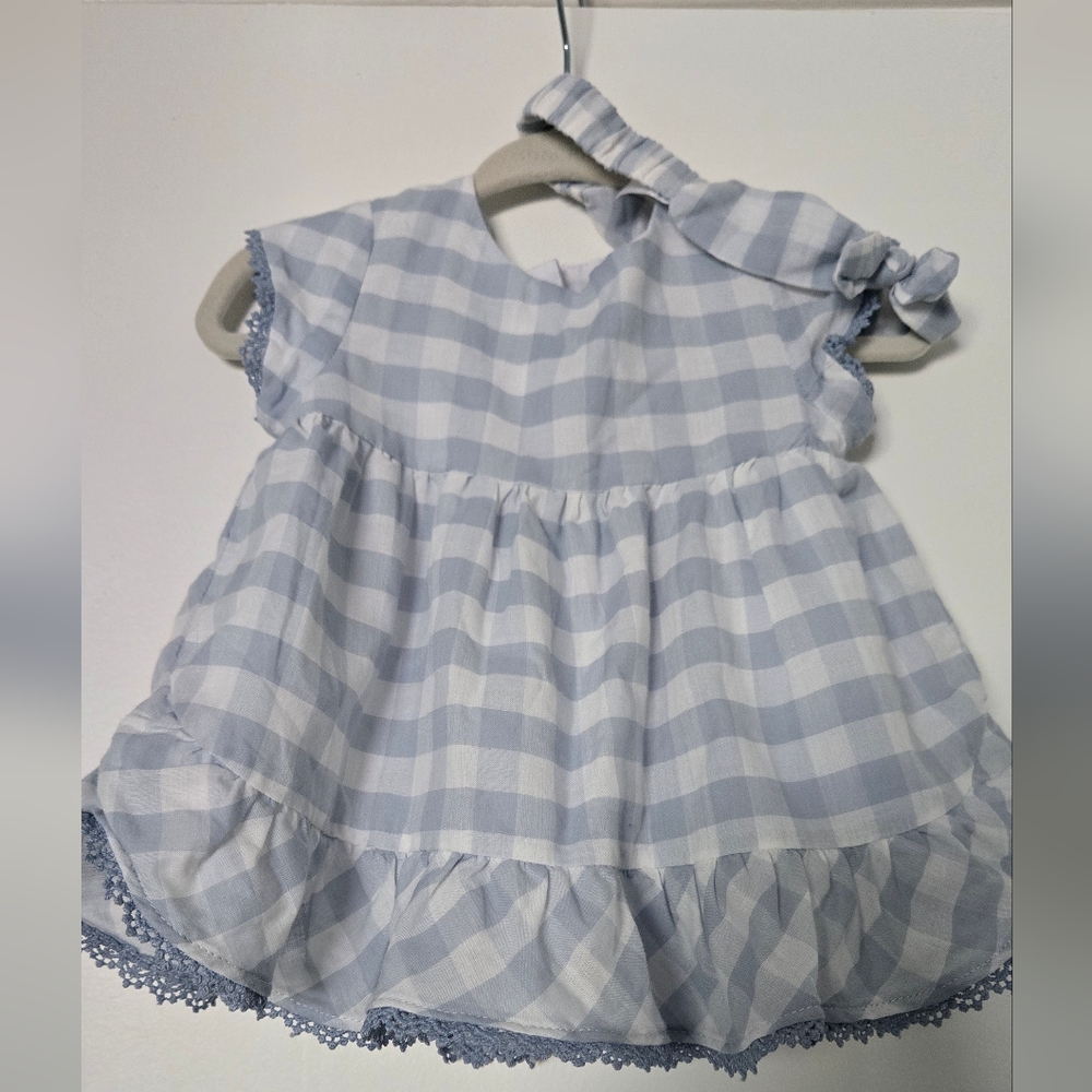 Tommy Bahama Infant Blue Gingham Dress 3-6 Months With Shorts And Headband